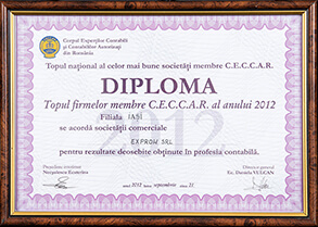 Diplomă - Topul național al celor mai bune societăți membre CECCAR
