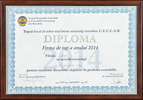 Diplomă - Topul național al celor mai bune societăți membre CECCAR al anului 2014